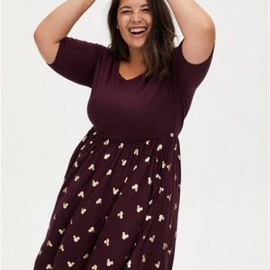 Disney Mickey Gold & Burgundy Jersey Skater Dress